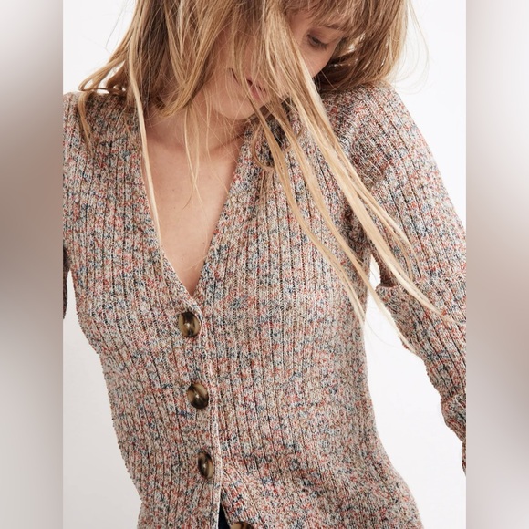 Madewell Sweaters - Madewell Marled Shrunken Ribbed Cardigan Sweater Small Button V Neck